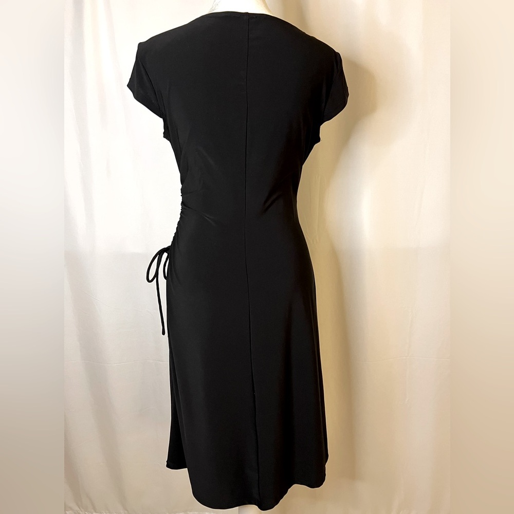 **SOLD** Black Faux Wrap Midi Dress with Flattering Ruched Waist Size 8 - Picture 3 of 9